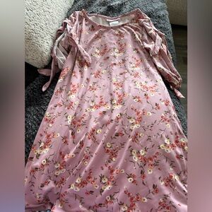 Floral Pink Dress with Tie Sleeves